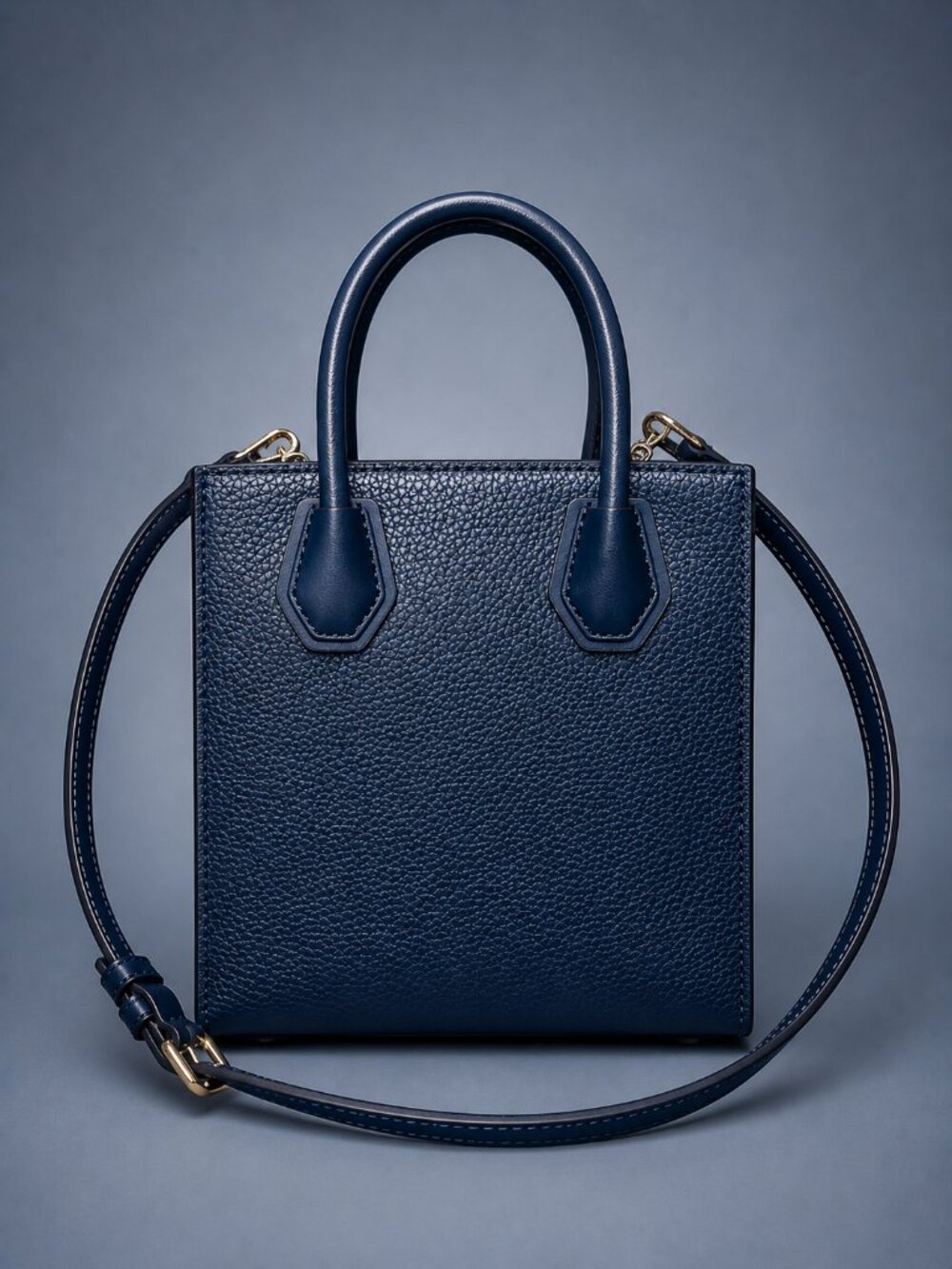 MICHAEL KORS Navy Pebbled Leather Mini Crossbody Satchel Tote Bag Gold Hardware - Picture 2 of 9